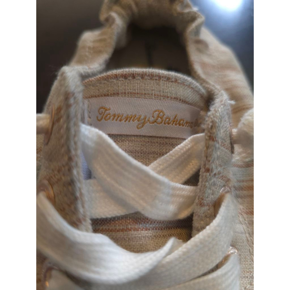 Women's Tommy Bahama Boat Shoe Sneakers Size 9 Beige Brown Ivory Striped Coastal - Picture 3 of 9
